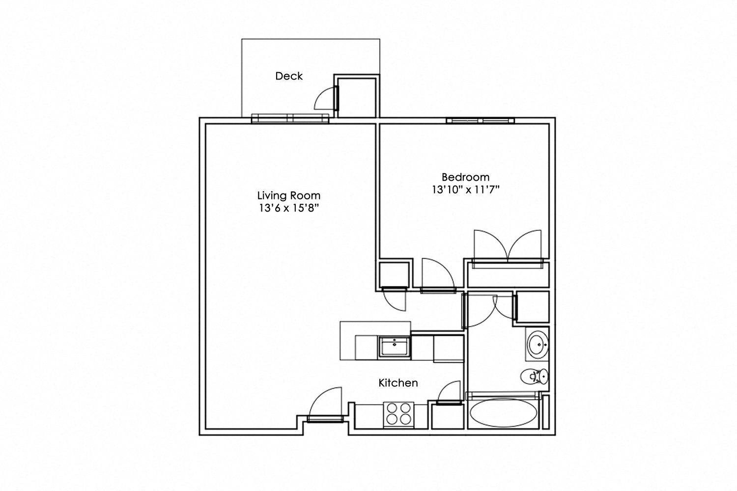 Floor plan for 1 bed, 1 bath, 840 sqft